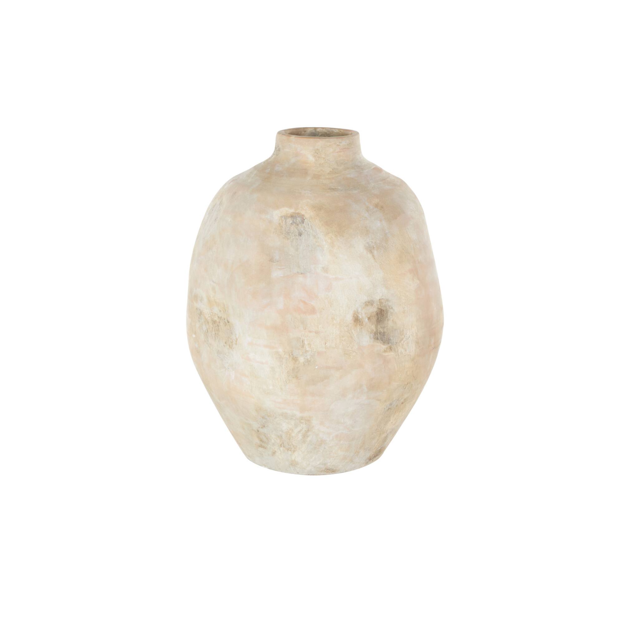 14.5" Beige & Shades of Pink Antique Wide Ceramic Vase